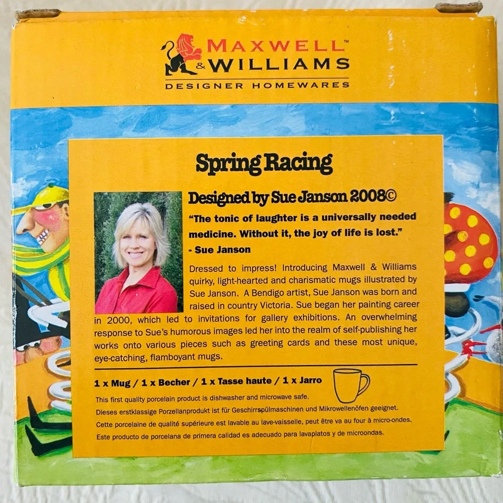 MAXWELL & WILLIAMS MUG DESIGNED BY SUE JANSON SPRING RACING 2008 PORCELAIN